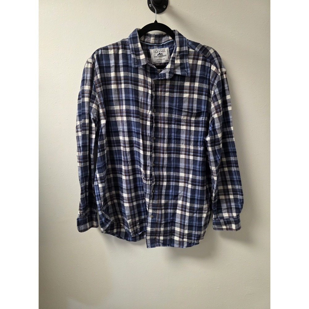 Cactus‎ Man Flannel Shirt Mens XL Blue Plaid Button Up Cotton Workwear